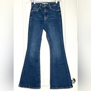 Topshop MOTO Jamie Flare High Rise Jeans Dark Wash, 26 Coastal Cowgirl Boho Y2K